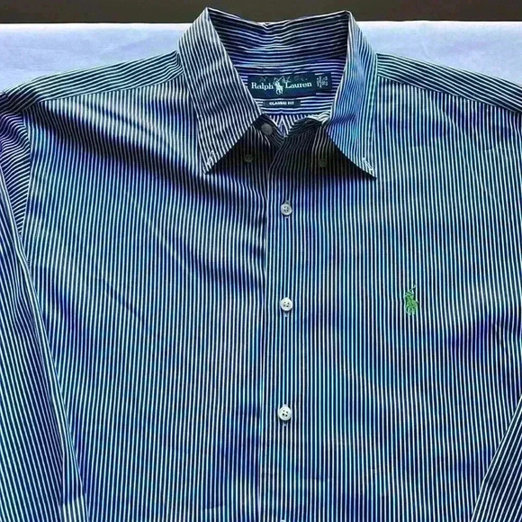 EUC Ralph Lauren Mens Blue White Striped Button Down Shirt Classic Fit Pony XL - Picture 3 of 9